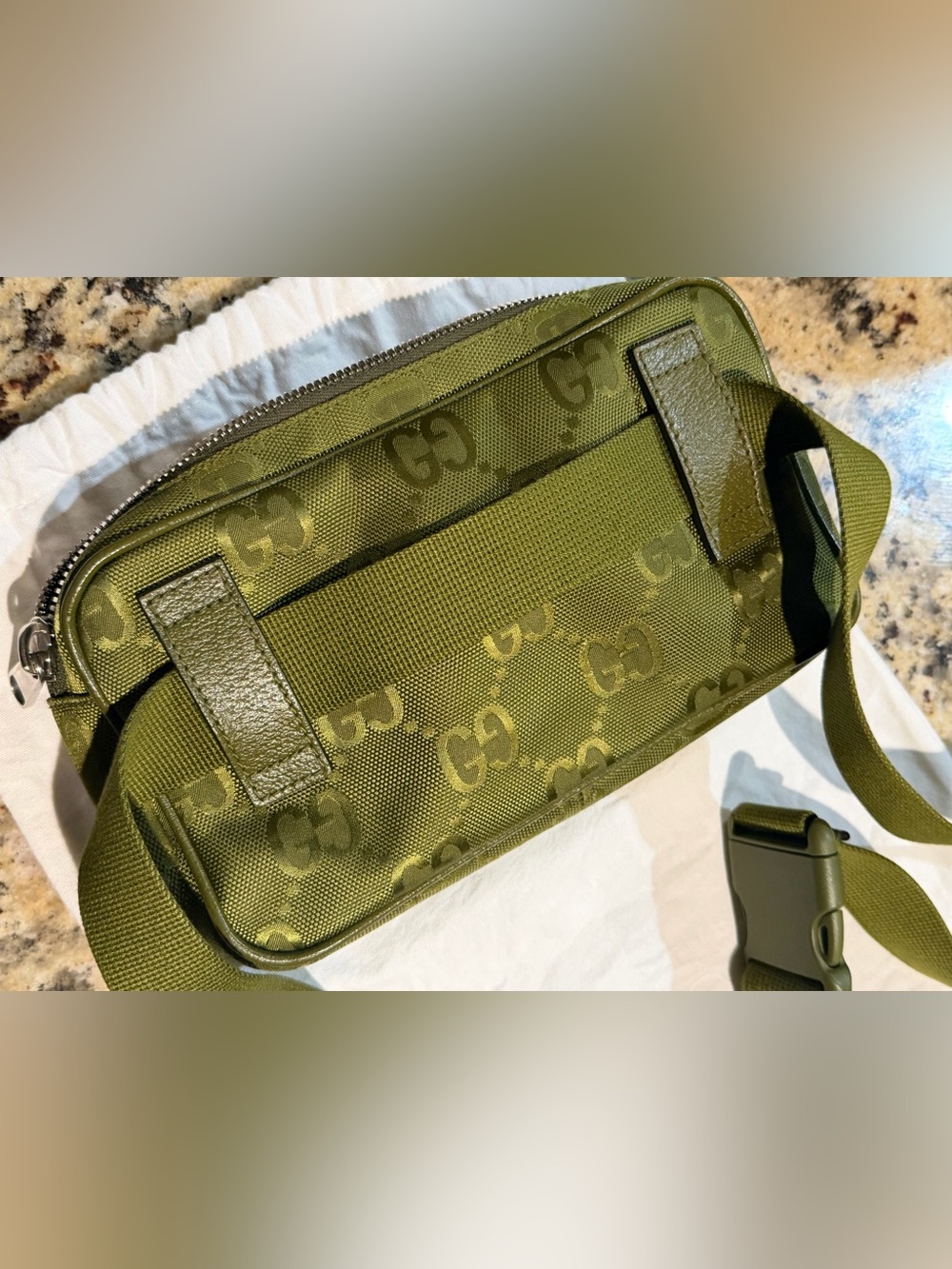 Gucci Olive Green Monogram Belt Bag - Picture 2 of 9